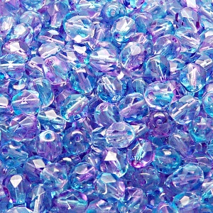 50pcs Czech Fire Polished Faceted Glass Beads Round 6mm Crystal Aqua Blue Pink Two Tone Color Luster Coating