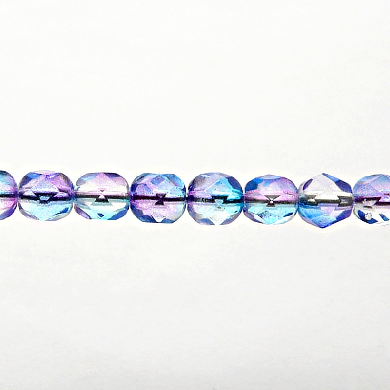 50pcs Czech Fire Polished Faceted Glass Beads Round 6mm Crystal Red Violet Two Tone Luster Coating