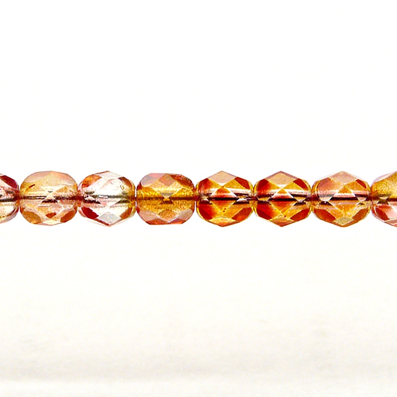 50pcs Czech Fire Polished Faceted Glass Beads Round 6mm Crystal Red Yellow Two Tone Color Luster Coating