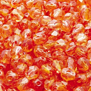 50pcs Czech Fire Polished Faceted Glass Beads Round 6mm Crystal Red Yellow Two Tone Color Luster Coating