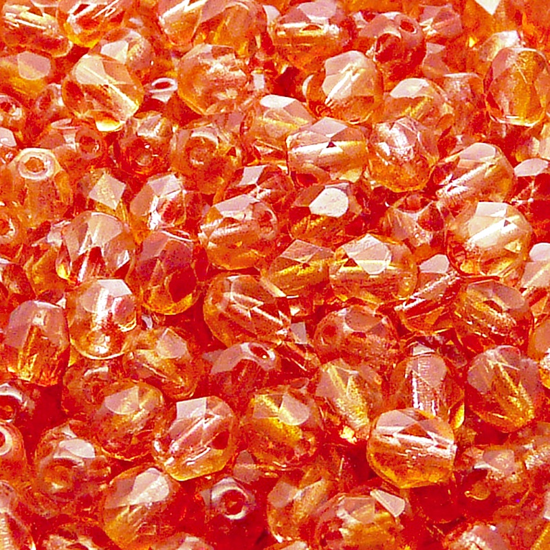 50pcs Czech Fire Polished Faceted Glass Beads Round 6mm Crystal Red Yellow Two Tone Color Luster Coating