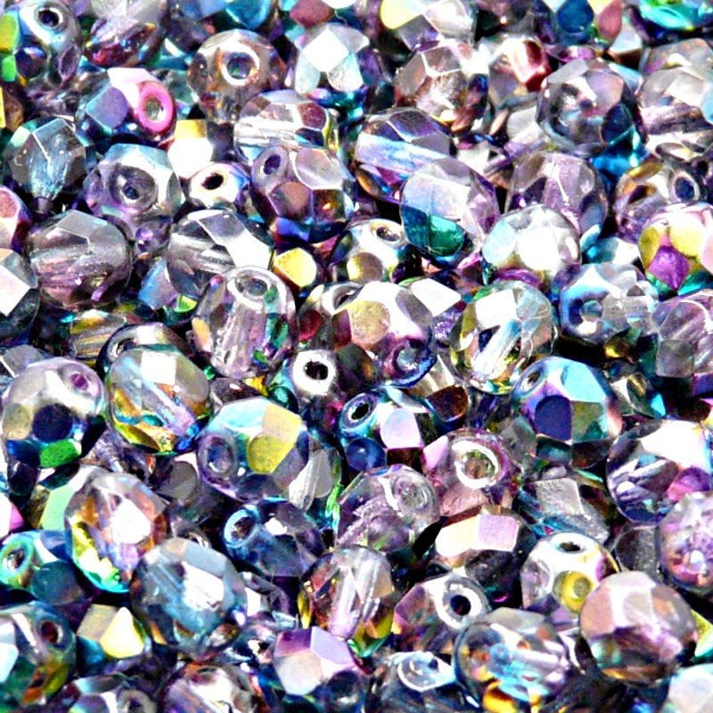 50pcs Czech Fire Polished Faceted Glass Beads Round 6mm Crystal Blue Pink Magic