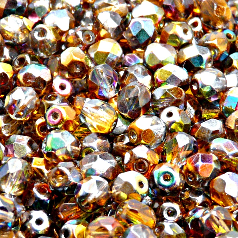 50pcs Czech Fire Polished Faceted Glass Beads Round 6mm Crystal Orange Gray Magic