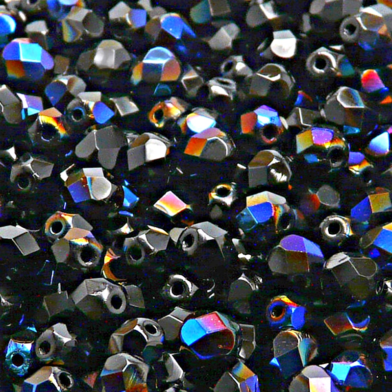 50pcs Czech Fire Polished Faceted Glass Beads Round 6mm Jet Azuro