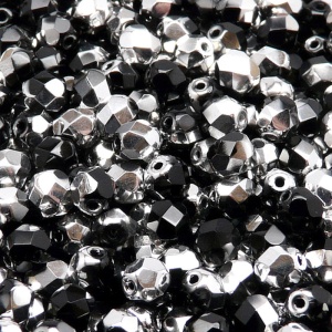 50pcs Czech Fire Polished Faceted Glass Beads Round 6mm Jet Labrador (Aluminium)