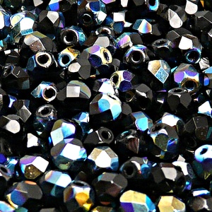 50pcs Czech Fire Polished Faceted Glass Beads Round 6mm Jet AB