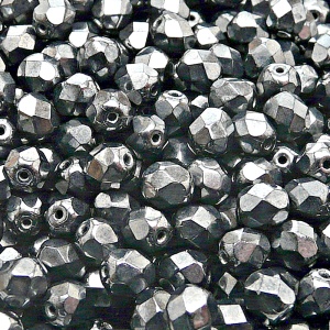 50pcs Czech Fire Polished Faceted Glass Beads Round 6mm Jet Hematite