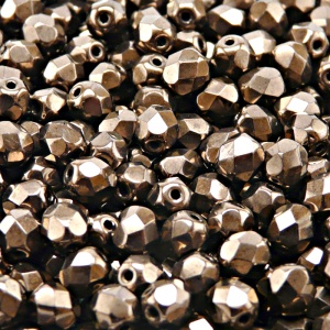 50pcs Czech Fire Polished Faceted Glass Beads Round 6mm Jet Copper Luster
