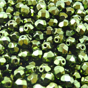 50pcs Czech Fire Polished Faceted Glass Beads Round 6mm Jet Green Look