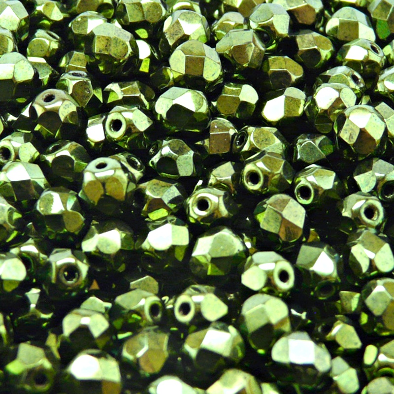 50pcs Czech Fire Polished Faceted Glass Beads Round 6mm Jet Green Look