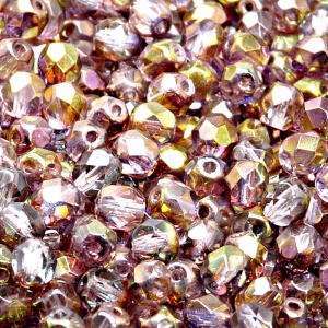 50pcs Czech Fire Polished Faceted Glass Beads Round 6mm Crystal Red Violet Two Tone Luster Coating