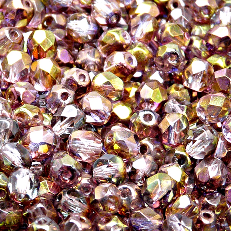 50pcs Czech Fire Polished Faceted Glass Beads Round 6mm Crystal Red Violet Two Tone Luster Coating