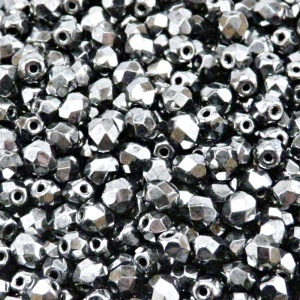 80pcs Czech Fire Polished Faceted Glass Beads Round 5mm Jet Hematite