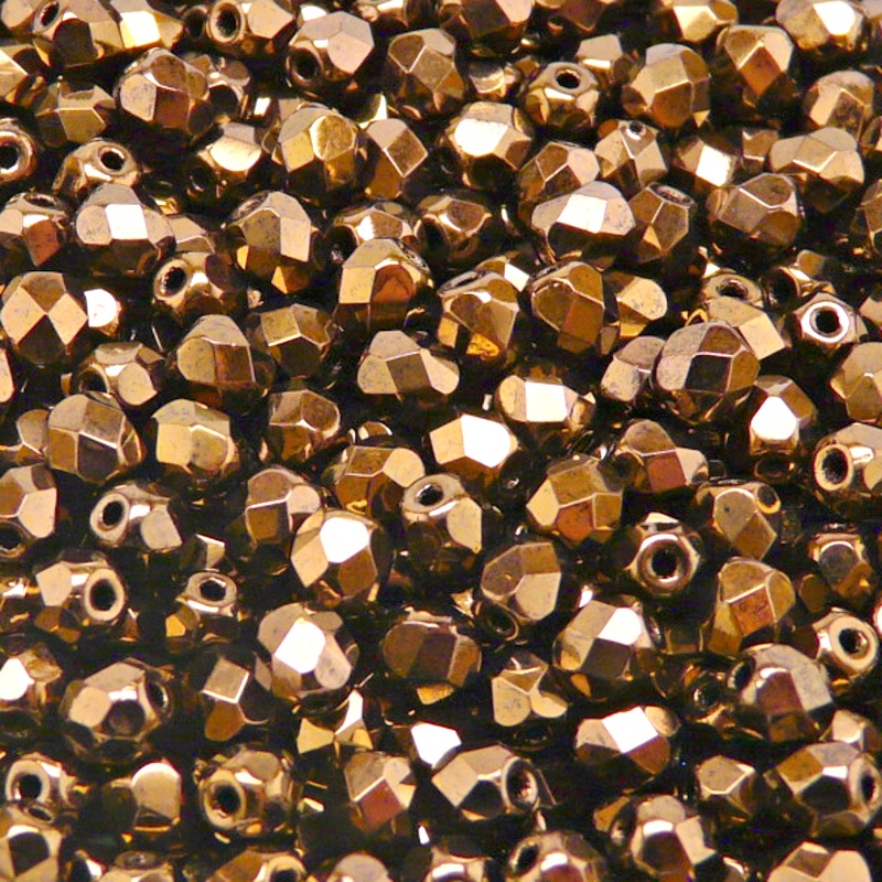80pcs Czech Fire Polished Faceted Glass Beads Round 5mm Jet Bronze Luster