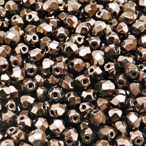 80pcs Czech Fire Polished Faceted Glass Beads Round 5mm Jet Copper Luster