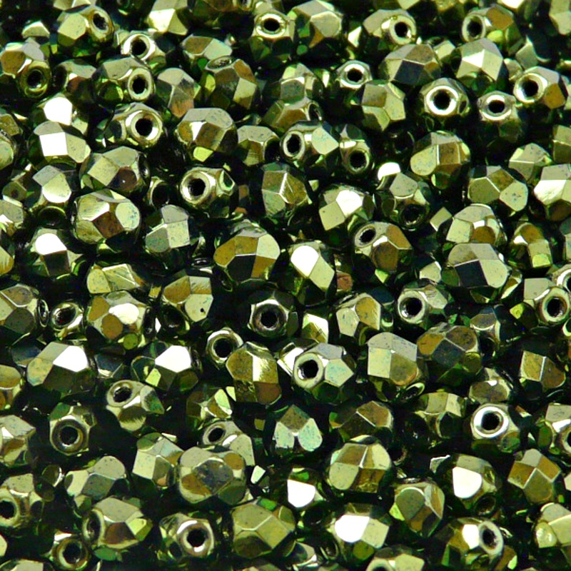 80pcs Czech Fire Polished Faceted Glass Beads Round 5mm Jet Green Look