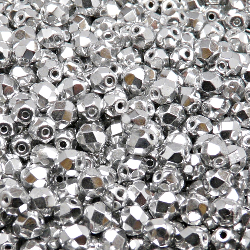 80pcs Czech Fire Polished Faceted Glass Beads Round 5mm Crystal Full Labrador (Aluminium)