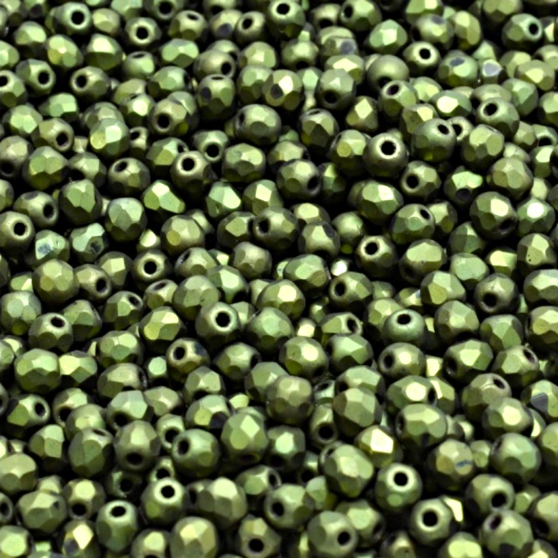100pcs Czech Fire Polished Faceted Glass Beads Round 3mm Jet Green Look Matte