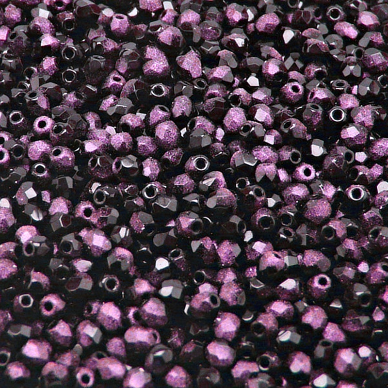 100pcs Czech Fire Polished Faceted Glass Beads Round 3mm Jet Pink Rutil