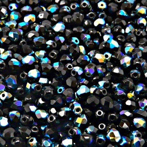 100pcs Czech Fire Polished Faceted Glass Beads Round 4mm Jet AB