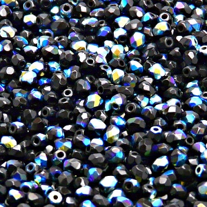 100pcs Czech Fire Polished Faceted Glass Beads Round 3mm Jet AB