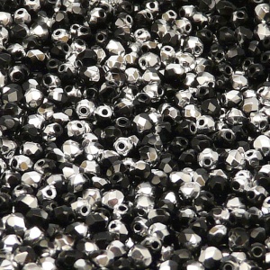 100pcs Czech Fire Polished Faceted Glass Beads Round 3mm Jet Labrador (Aluminium)