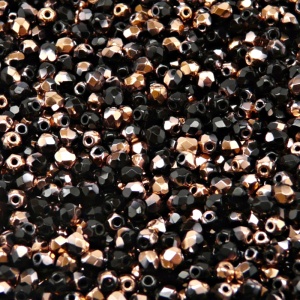 100pcs Czech Fire Polished Faceted Glass Beads Round 3mm Jet Gold Capri
