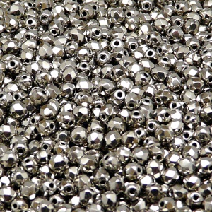 100pcs Czech Fire Polished Faceted Glass Beads Round 3mm Jet Full Argentic