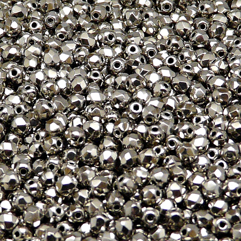 100pcs Czech Fire Polished Faceted Glass Beads Round 3mm Jet Full Argentic