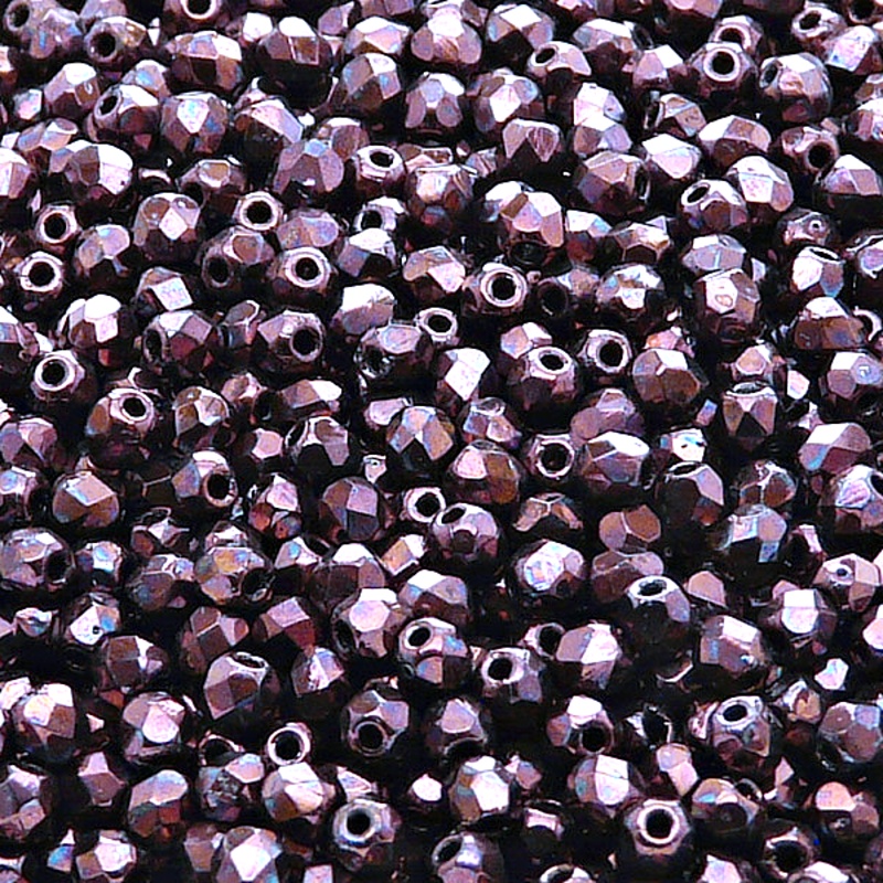 100pcs Czech Fire Polished Faceted Glass Beads Round 3mm Jet Vega Iris Luster