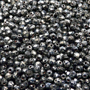 100pcs Czech Fire Polished Faceted Glass Beads Round 3mm Jet Picasso