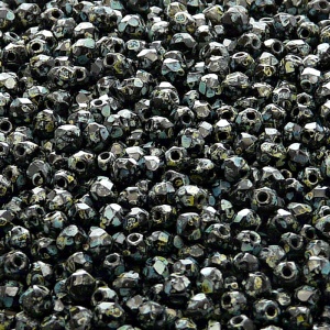 100pcs Czech Fire Polished Faceted Glass Beads Round 3mm Jet Travertin