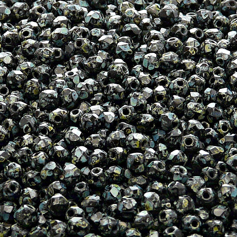 100pcs Czech Fire Polished Faceted Glass Beads Round 3mm Jet Travertin