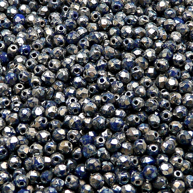 100pcs Czech Fire Polished Faceted Glass Beads Round 3mm Opaque Royal Blue Picasso