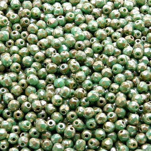100pcs Czech Fire Polished Faceted Glass Beads Round 3mm Opaque Turquoise Green Picasso