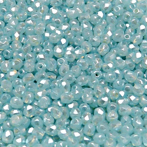 100pcs Czech Fire Polished Faceted Glass Beads Round 3mm Aqua Opal White Luster