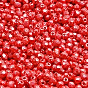 100pcs Czech Fire Polished Faceted Glass Beads Round 3mm Opaque Red Coral White Luster