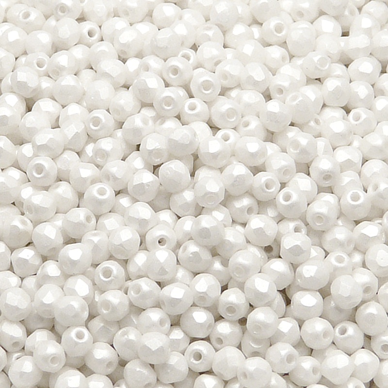 100pcs Czech Fire Polished Faceted Glass Beads Round 3mm White Alabaster White Neon Silk Matte