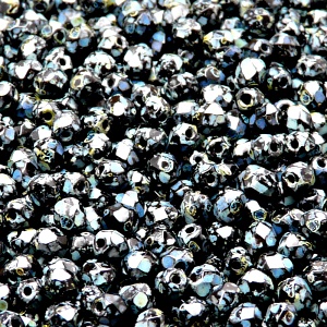 100pcs Czech Fire Polished Faceted Glass Beads Round 4mm Jet Travertin