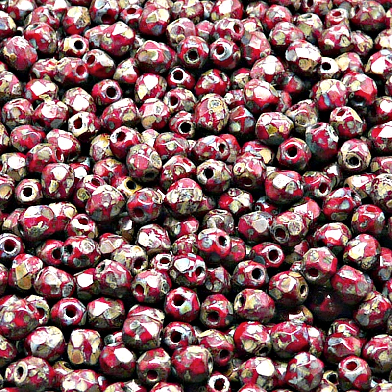 100pcs Czech Fire Polished Faceted Glass Beads Round 4mm Opaque Red Coral Travertin