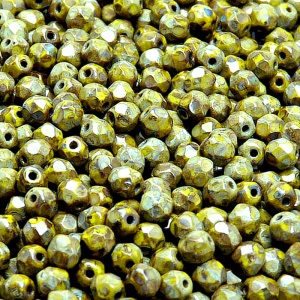 100pcs Czech Fire Polished Faceted Glass Beads Round 4mm Opaque Olivine Travertin