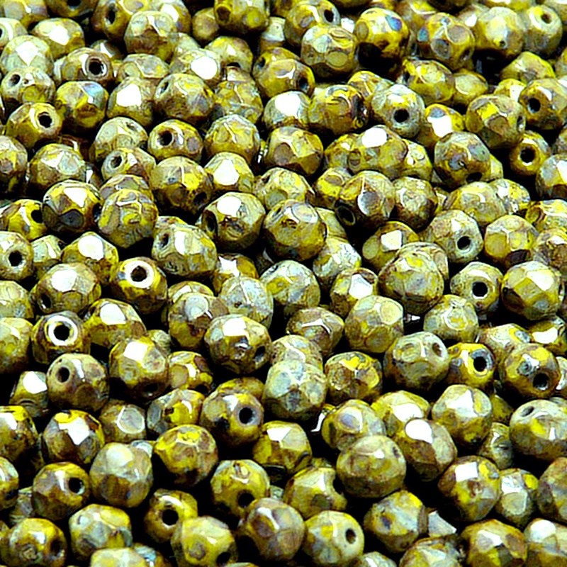 100pcs Czech Fire Polished Faceted Glass Beads Round 4mm Opaque Olivine Travertin