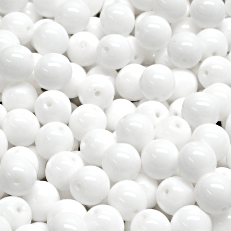 100pcs Czech Pressed Glass Round Beads 6mm Opaque Chalk White