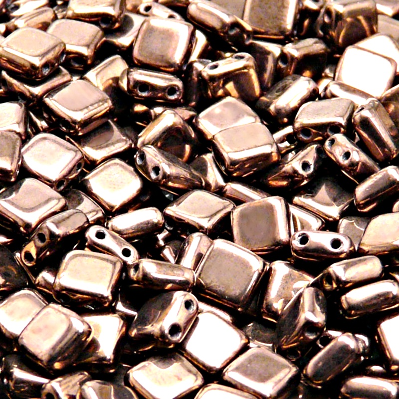 40pcs Czech Two Hole Pressed Glass Tile Beads 6mm Jet Bronze Luster