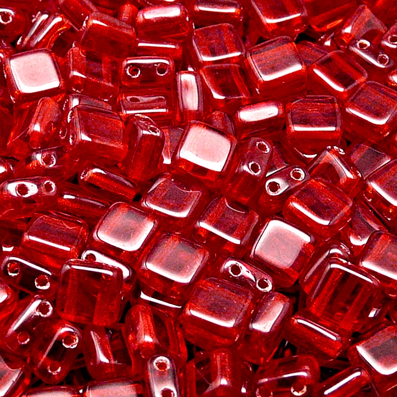 40pcs Czech Two Hole Pressed Glass Tile Beads 6mm Ruby