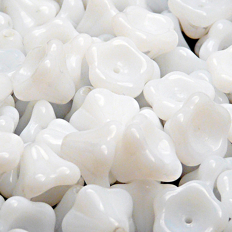 10pcs Czech Pressed Glass Bell Flowers Beads 11x13mm White Alabaster