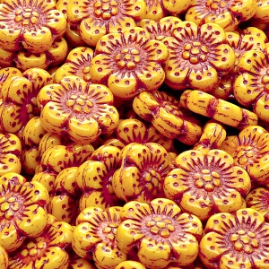 8pcs Czech Pressed Glass Flat Flower Beads 14mm Opaque Light Orange Red Fired Color