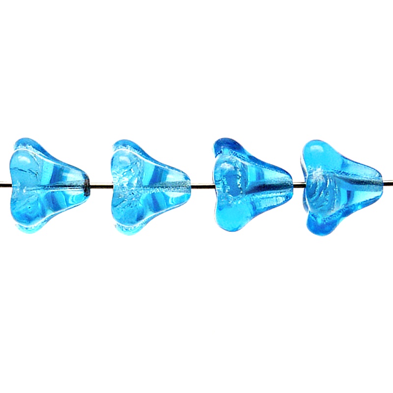 10pcs Czech Pressed Glass Bell Flowers Beads 11x13mm Light Aquamarine