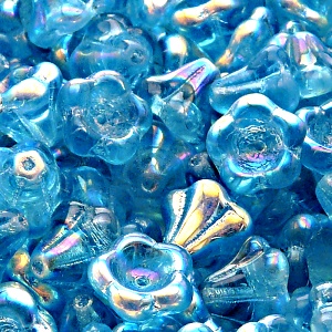 10pcs Czech Pressed Glass Bell Flowers Beads 11x13mm Light Aquamarine AB