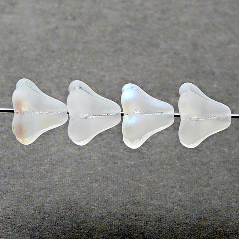 10pcs Czech Pressed Glass Bell Flowers Beads 11x13mm Crystal AB Matte